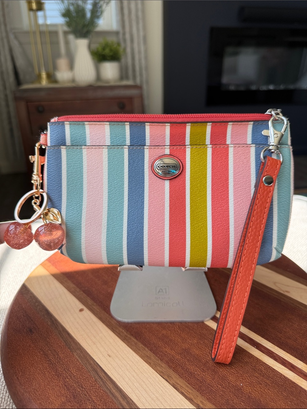 Coach Rainbow Stripe Wristlet Pouch in Multi-Color